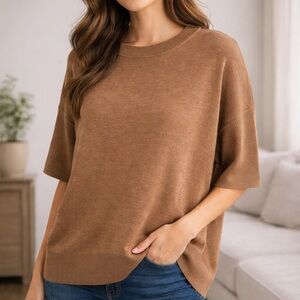 Anthropologie Boxed/ Relaxed Short Sleeve Sweater Size XS